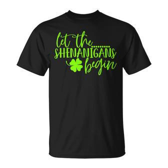 Let The Shenanigans Begin St Patrick Day Shamrocks Lucky T-Shirt - Seseable