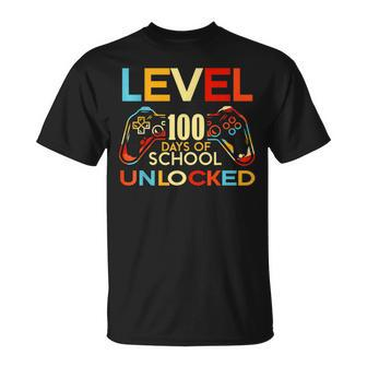 Level 100 Days Of School Unlocked Gamer Playing Videogames T-Shirt - Seseable