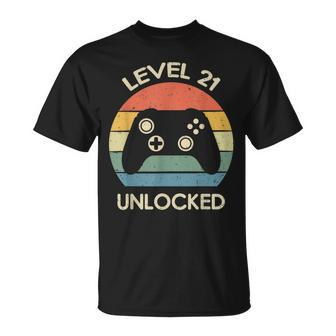 Level 21 Unlocked 21St Gaming Birthday Controller Gamer Gift Unisex T-Shirt | Mazezy