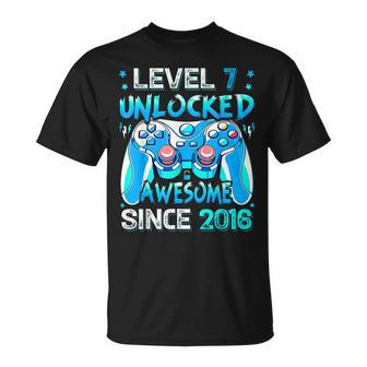 Level 7 Unlocked Video Gamer 7 Year Old 7Th Birthday Boy T-Shirt - Seseable