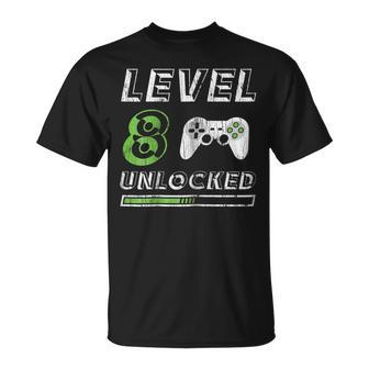 Level 8 Unlocked - 8 Year Old Gamer Funny Birthday Unisex T-Shirt | Mazezy
