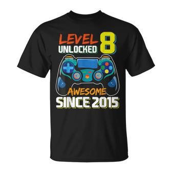 Level 8 Unlocked Awesome 2015 Video Game 8Th Birthday Boys V4 T-Shirt - Seseable