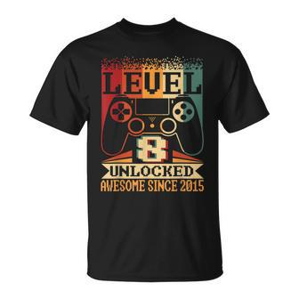 Level 8 Unlocked Awesome 2015 Video Game 8Th Birthday T-Shirt - Seseable