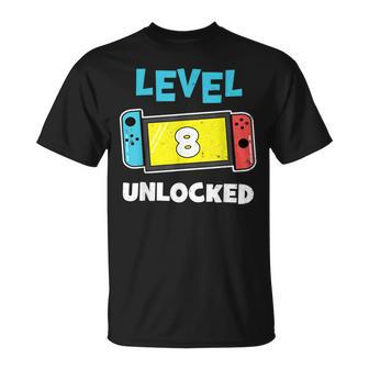 Level 8 Unlocked Gamer 8Th Birthday Video Game Lovers Unisex T-Shirt | Mazezy