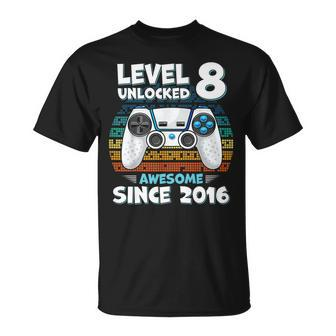 Level 8 Unlocked Since Awesome 2016 Funny Gamer Birthday Unisex T-Shirt | Mazezy