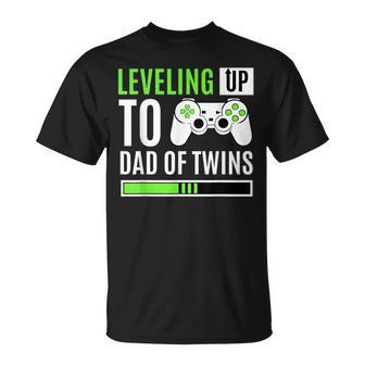 Leveling Up To Dad Of Twins Gaming Gender Reveal Celebration T-shirt - Thegiftio UK