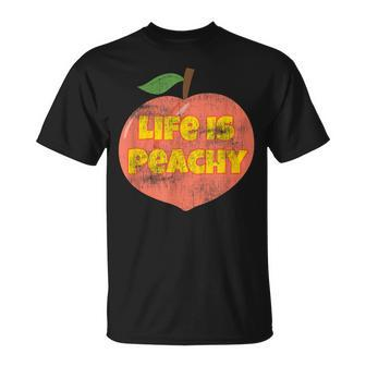 Life Is Peachy Retro Style Distressed Fruit Peach T-shirt - Seseable