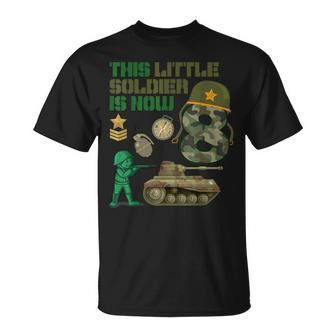 This Little Soldier Is Now 8 Army Tank 8Th Birthday T-Shirt - Seseable