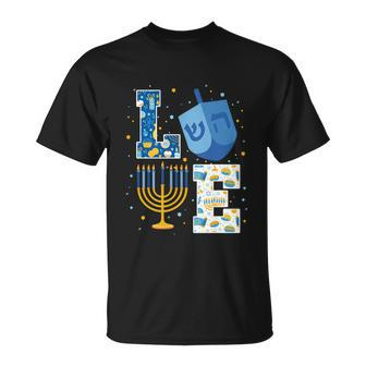 Love Cute Hanukkah Decorations Dreidel Menorah Chanukah Unisex T-Shirt - Monsterry