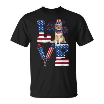 Love Fireworks American Flag Shetland Sheepdog 4Th Of July Unisex T-Shirt | Mazezy