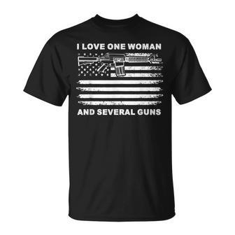I Love One Woman & Several Guns Vintage Usa Flag Dad Grandpa T-shirt - Seseable