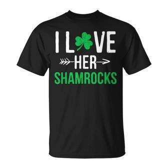 I Love Her Shamrocks St Patricks Day Couples T-Shirt - Seseable