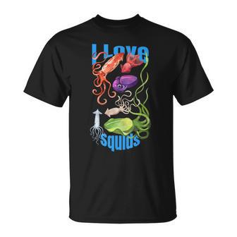 I Love Squids Octopus Cephalopod Ocean Summer Kawaii Cute T-shirt - Seseable