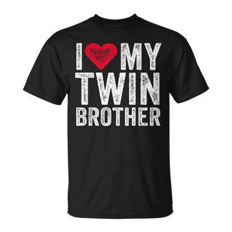 I Love My Twin Brother Red Heart Distressed Retro T-shirt - Thegiftio UK
