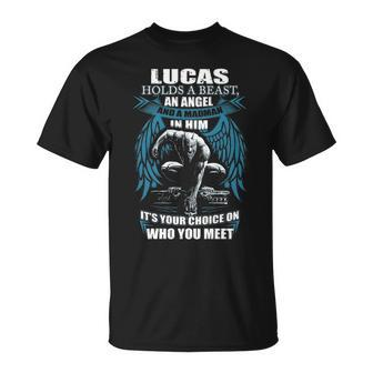 Lucas Name Gift Lucas And A Mad Man In Him V2 Unisex T-Shirt - Seseable