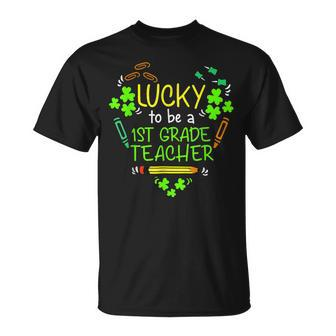 Lucky To Be A 1St Grade Teacher Shamrock St Patricks Day T-Shirt - Seseable