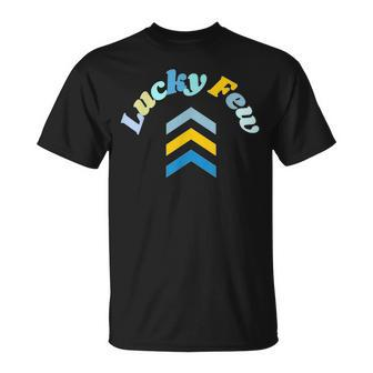 Lucky Few T21 Down Syndrome Awareness Yellow Blue Ribbon Unisex T-Shirt | Mazezy