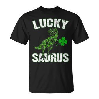 Lucky T Rex Saurus Clovers Shamrock St Patrick Day Gifts Unisex T-Shirt - Seseable
