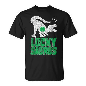 Luckysaurus Dinosaur Shamrock St Patricks Day Boys Men T Rex V2 T-Shirt - Seseable