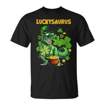 Luckysaurus Irish Leprechaun Dinosaur T Rex St Patricks Day Unisex T-Shirt - Seseable