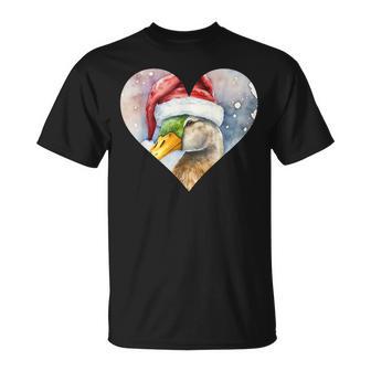 Lustige Ente Weihnachtsmütze Vintage Valentinstag Ente T-Shirt - Seseable