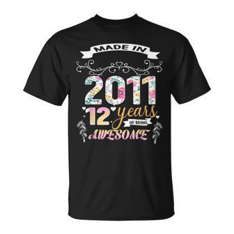 Made In 2011 Floral 12 Year Old 12Th Birthday T-shirt - Thegiftio UK