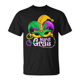Mardi Gras Mardi Gras 2023 Beads Mask Feathers V2 T-Shirt - Seseable