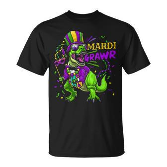 Mardi Gras Dabbing T Rex Dinosaur Mardi Grawr Bead Costume V8 T-Shirt - Seseable