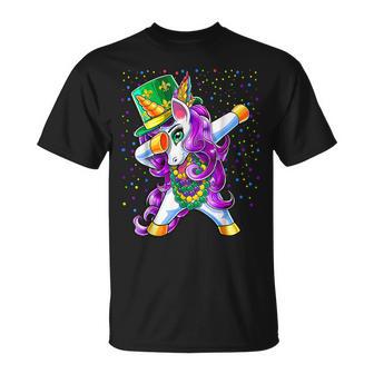 Mardi Gras Dabbing Unicorn Jester Hat Bead Costume Dab Cool T-Shirt - Seseable
