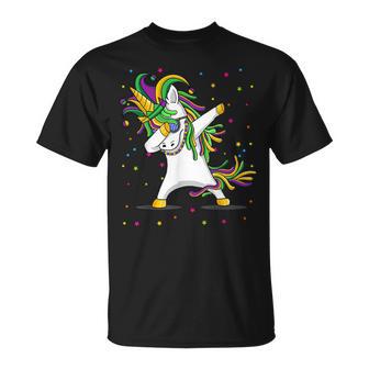 Mardi Gras Flossing Unicorn Jester Hat Unicorn T-Shirt - Seseable