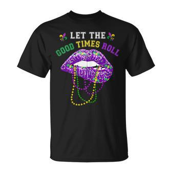 Mardi Gras Outfit Sexy Purple Lip Let The Good Times Costume T-shirt - Thegiftio UK
