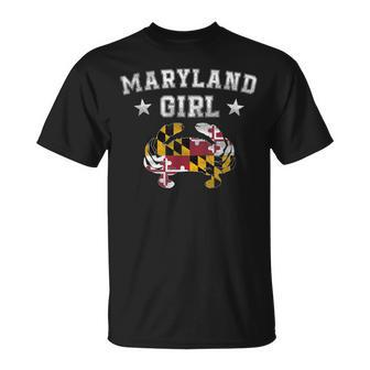 Maryland Girl Flag Blue Crab T - State Pride Retro Unisex T-Shirt | Mazezy
