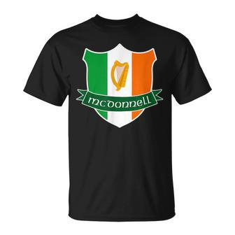 Mcdonnell Irish Name Ireland Flag Harp Family Unisex T-Shirt - Seseable