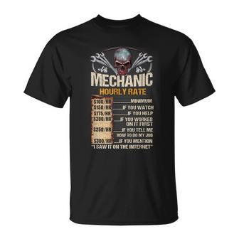 Mechanic Hourly Rate Set Labor Prizes Car Funny Fathers Day Unisex T-Shirt | Mazezy