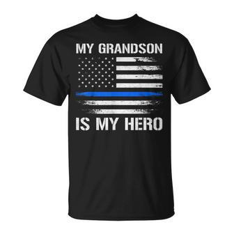 Mein Enkel Ist Mein Held Polizei Opa Oma Thin Blue Line T-Shirt - Seseable
