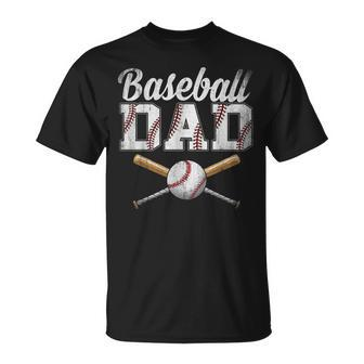 Mens Baseball Dad For Dad Fathers Day Baseball Lovers Unisex T-Shirt | Mazezy
