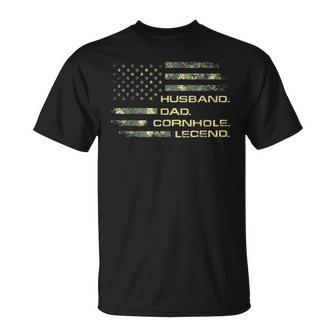 Mens Cornhole Husband Dad Cornhole Legend American Flag Unisex T-Shirt