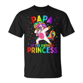 Mens Papa Of The Birthday Princess Girl Dabbing Unicorn Unisex T-Shirt | Mazezy