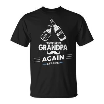 Mens Promoted To Grandpa Again 2023 Pregnancy Announcements Unisex T-Shirt | Mazezy