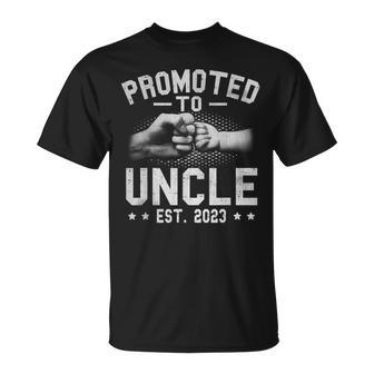 Mens Promoted To Uncle 2023 For First Time Uncle New Uncle Unisex T-Shirt | Mazezy