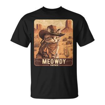 Meowdy Funny Country Music Cat Cowboy Hat Poster Funny Unisex T-Shirt | Mazezy
