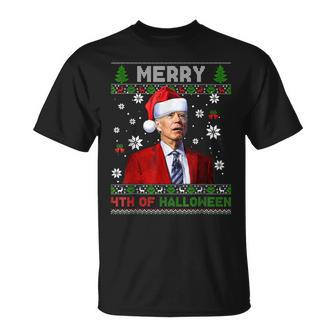 Merry 4Th Of Halloween Christmas Cute Biden Ugly Sweater T-shirt - Thegiftio UK