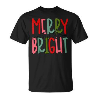 Merry And Bright Christmas Women Girls Kids Toddlers Cute T-shirt - Seseable
