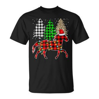 Merry Christmas Leopard Plaid Tree Horse Animals T-shirt - Seseable