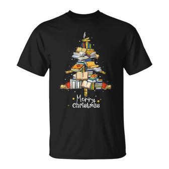 Merry Christmas Library Tree Cute Book Lover Librarian V6 T-shirt - Thegiftio UK