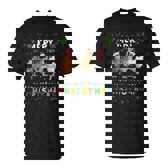 Merry Christmas Three Chickens Lights Funny Unisex T-Shirt - Monsterry