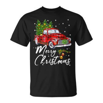 Merry Christmas Vintage Wagon Red Truck Pajama Family Party T-shirt - Seseable
