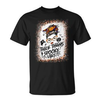 Messy Bun Thick Thighs Spooky Vibes Lady Bleached Halloween V2 T-shirt - Thegiftio UK