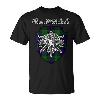 Mitchell Scottish Clan Tartan Lion Sword Crest T-shirt - Thegiftio UK