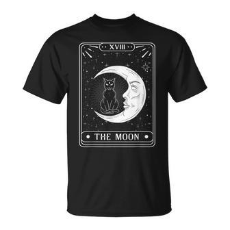 The Moon Tarot Card Crescent Moon And Cat Graphic T-shirt - Seseable